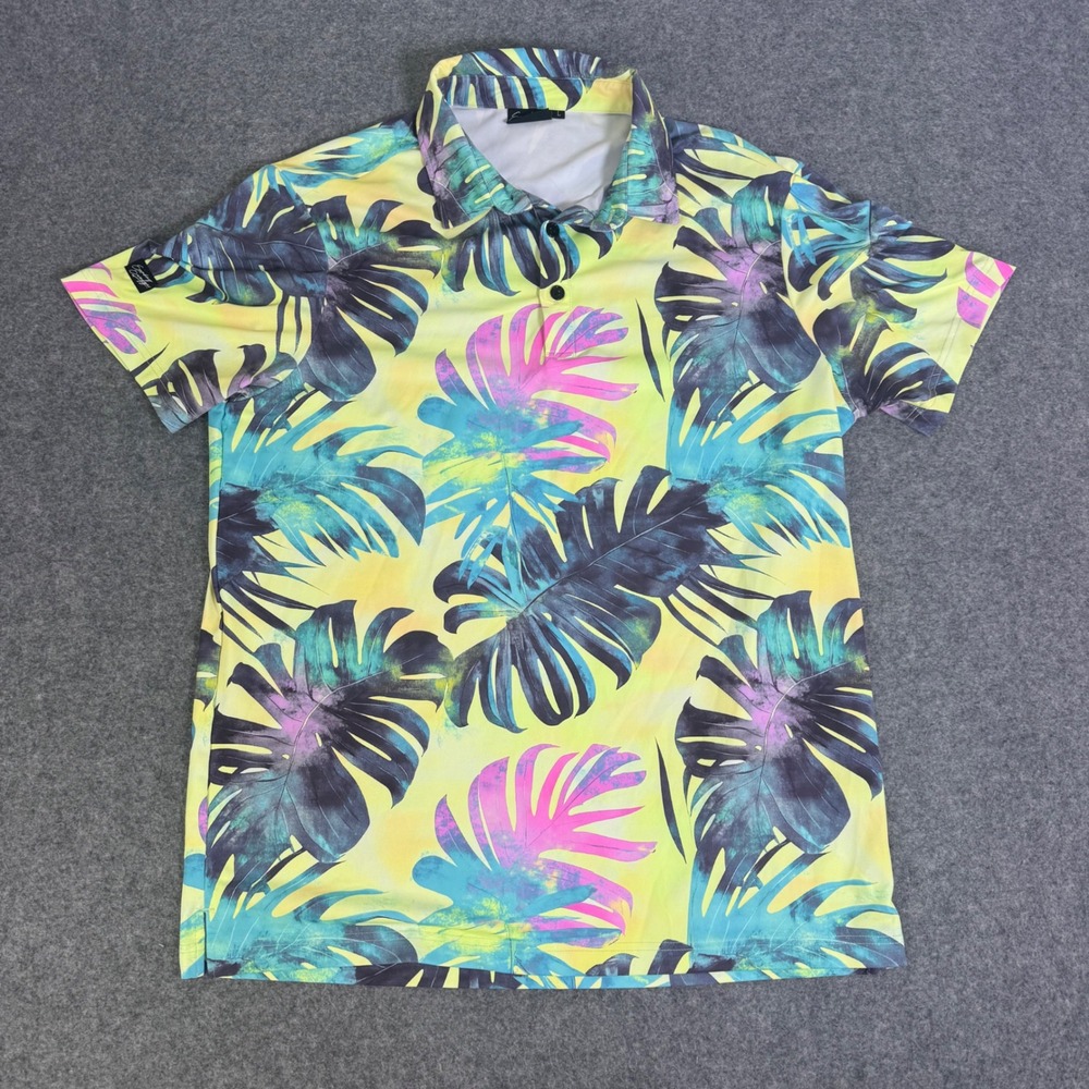 Sunday Swagger Rio Royale Mens Large Tropical Monstera Leaf Performance Polo